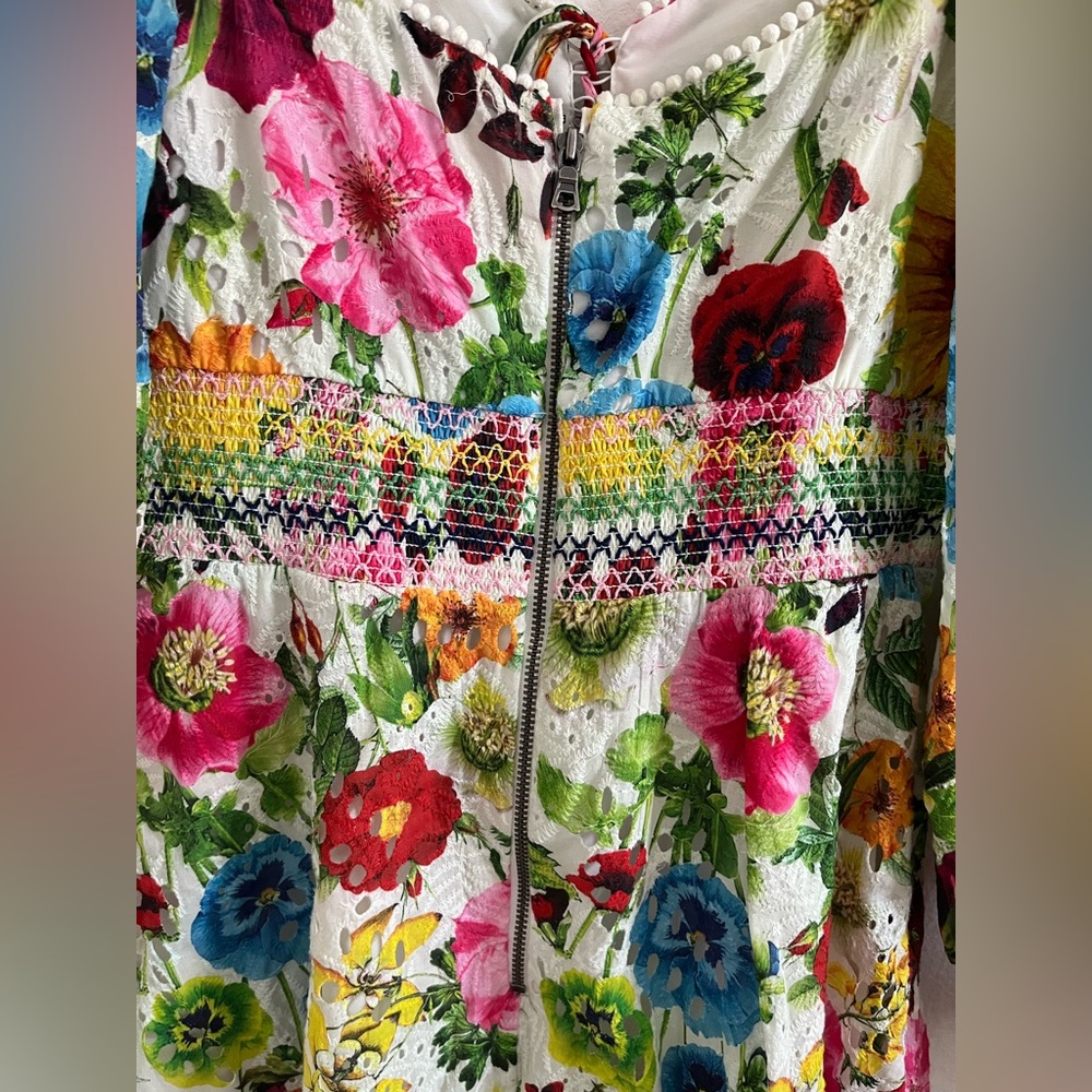 Alice and olivia Crawford Mini Dress in Sunday Stroll Multi Floral Eyelet 4 - Picture 9 of 13